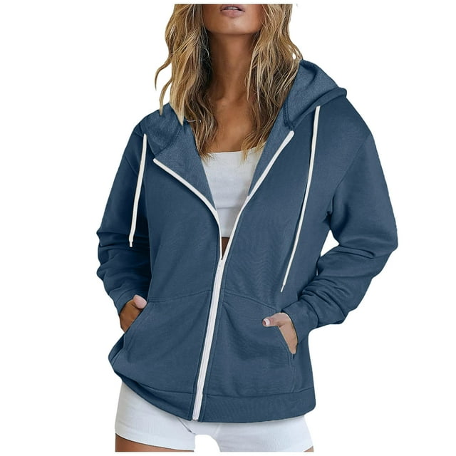 Timegard Zip up Hoodies for Women Long Sleeve Sweatshirt Fall Winter Solid Color Comfy Jacket with Pockets