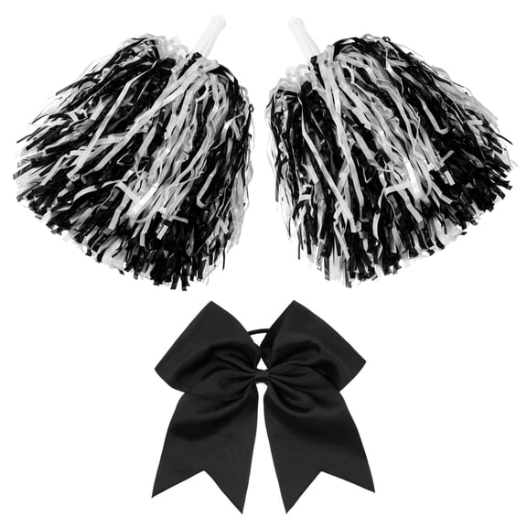 Minzimin 3 Pcs Cheerleading Pom Poms and Large Cheerleader Hair Bow Foil Pompoms Cheer for Team Cheering Squad Dance Rooters Accessories