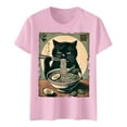 thumbnail image 5 of Essentials Womens Tees Tops Basic Shirts Cute Cat Print Short Sleeve Summer Cartoon Animal Graphic Slim Fit Layer Clothes Pink M, 5 of 5