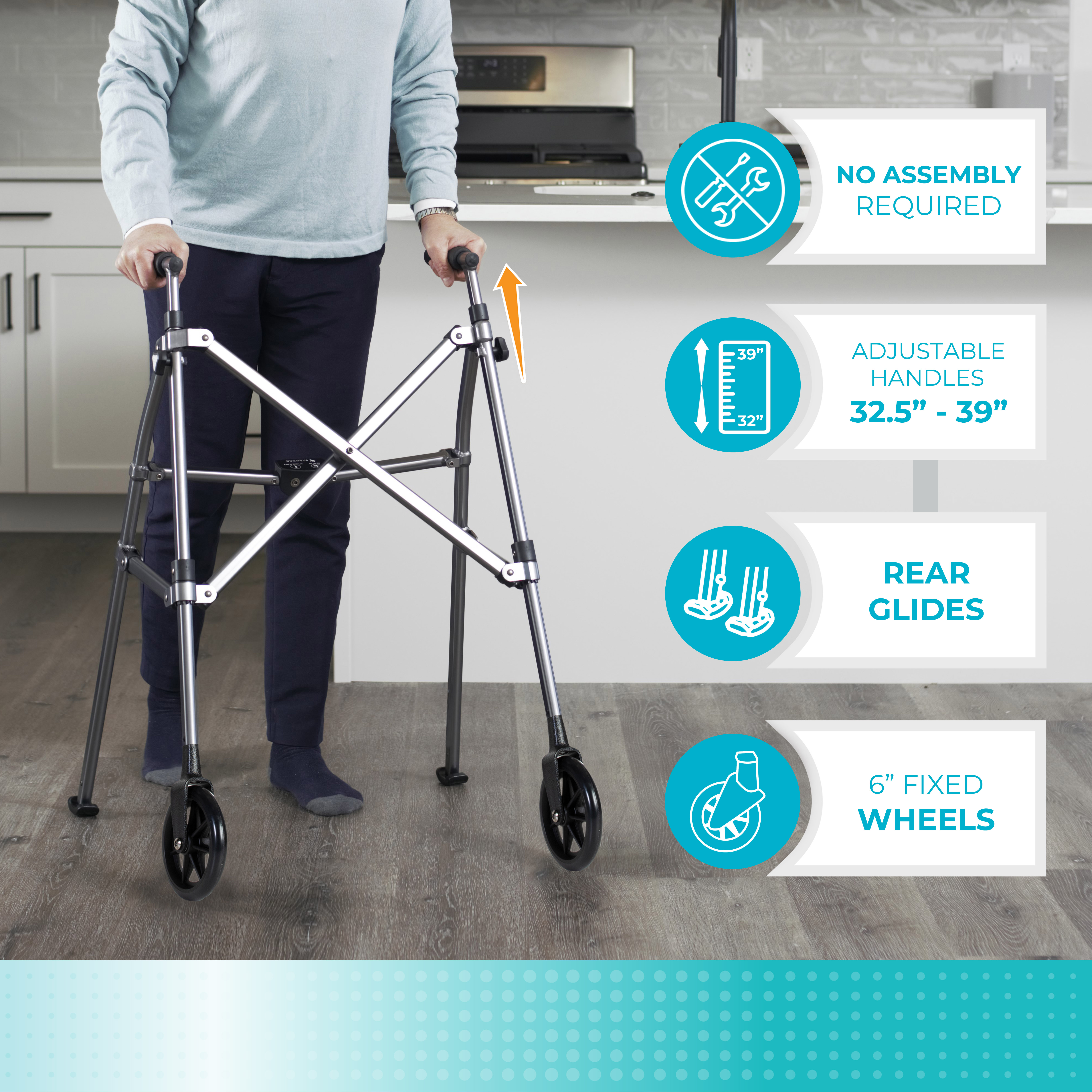 Stander Space Saver Walker, Lightweight Folding Walker for Seniors, Adult Walker with Wheels, Two Wheeled Rolling Walker with Rear Ski Glides, Desert Sand