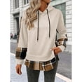 thumbnail image 6 of Lenpel Hoodies for Women Casual Long Sleeve Drawstring Patchwork Plaid Hooded Sweatshirts Fashion Fall Winter Clothes(Beige,Large), 6 of 7