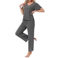 thumbnail image 4 of INSPIRE CHIC Womens Pajama Set Ribbed Knit Short Sleeve Side Slit Top and Pants 2 Piece Lounge Outfits with Pockets L Dark Grey, 4 of 5