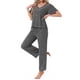 thumbnail image 4 of Conjunto de pijama para mujer INSPIRE CHIC, de dos piezas, con parte superior de manga corta de punto acanalado y pantalones con abertura lateral, con bolsillos, talla L, gris oscuro, 4 of 5