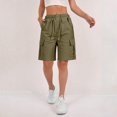 thumbnail image 5 of Women's Drawstring Pockets Cargo Elastic Waist Hiking Bermuda Shorts for Casual Summer Olive Color L, 5 of 6