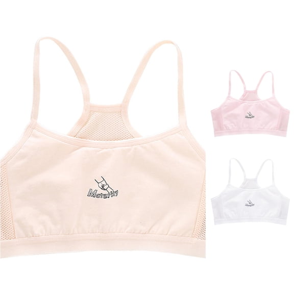 Krdevn Girls Training Bra, Seamless Breathable Mesh Back Bralette, Wireless Puberty Undergarment for Girls,Beige