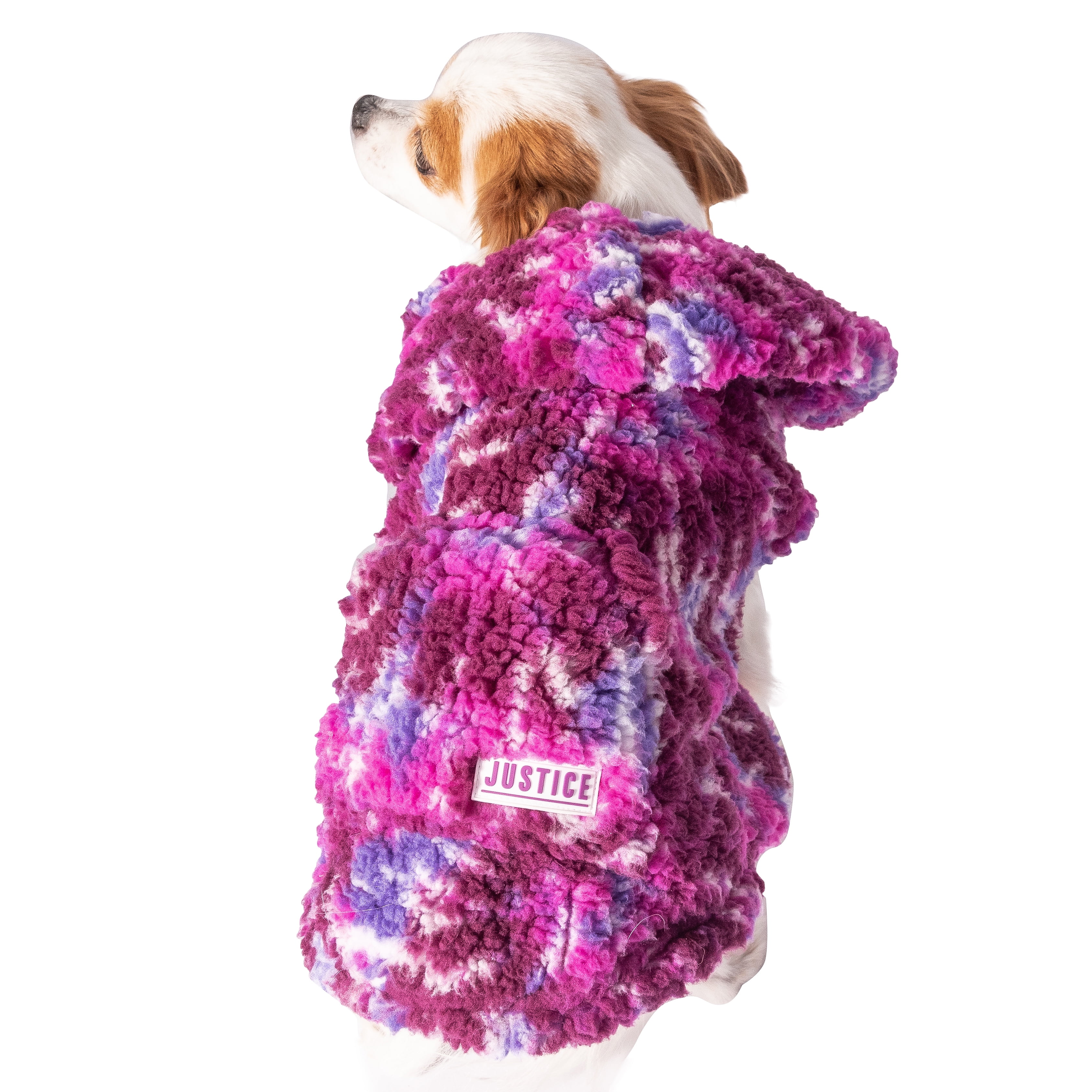 Justice Pet Polyester Spiral Tie Dye Sherpa Hoodie, Purple/Multi, XS