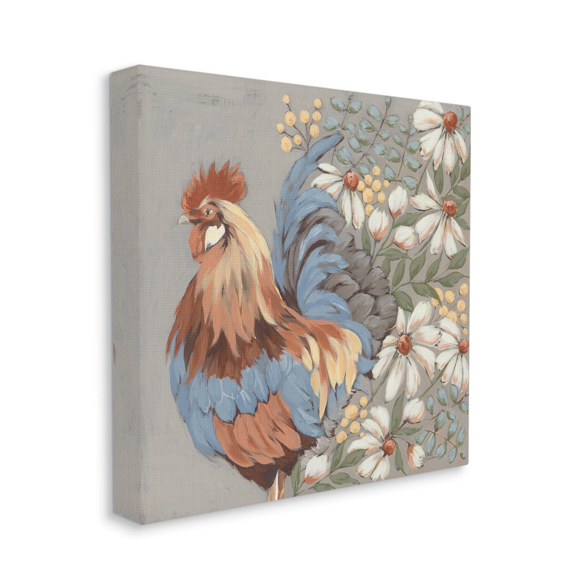 Stupell Industries Country Hen & Daisies Animals & Insects Painting Gallery Wrapped Canvas Print Wall Art, 30 x 30