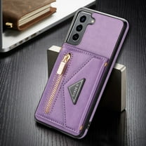 Dteck Case For Samsung Galaxy S21 Plus 6.7-inch,Luxury Leather Zipper Card Holder Wallet Cross Body Shoulder Strap Case for Galaxy S21 5G Shockproof Hybrid Rubber Kickstand Cover,Purple