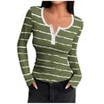 thumbnail image 2 of Oksale Striped Ribbed Shirts for Women Casual Henley Neck Stretchy Fall Tops Slim Fit Cozy Long Sleeve Tshirts Fashion Clothing Army Green M, 2 of 7