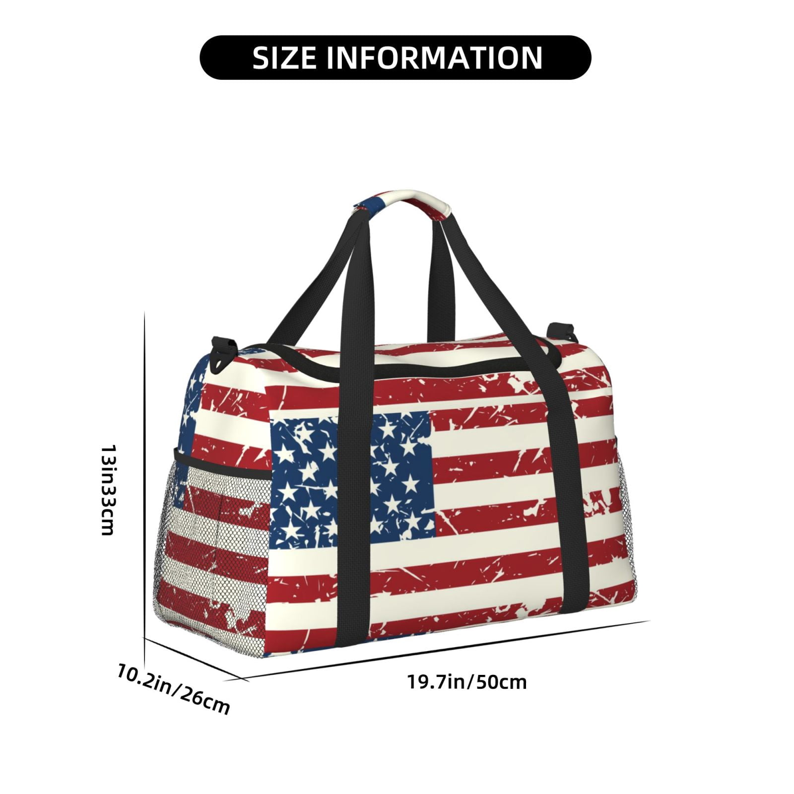 Defioc Vintage American Flag Print Hand Travel Bag - Foldable Travel Duffel Bags for Men Women -Sport Gym Bag - Overnight Travel Duffel Bag - Adjustable Shoulder Strap