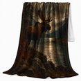 thumbnail image 2 of Moose by Moonlit Mountain Lake, Rustic Wilderness Style for Nature Lovers, Misty Forest Motif and Birthday Gift, Cozy Flannel Blanket for Cabin and Living Room, Home Decor, 2 of 9