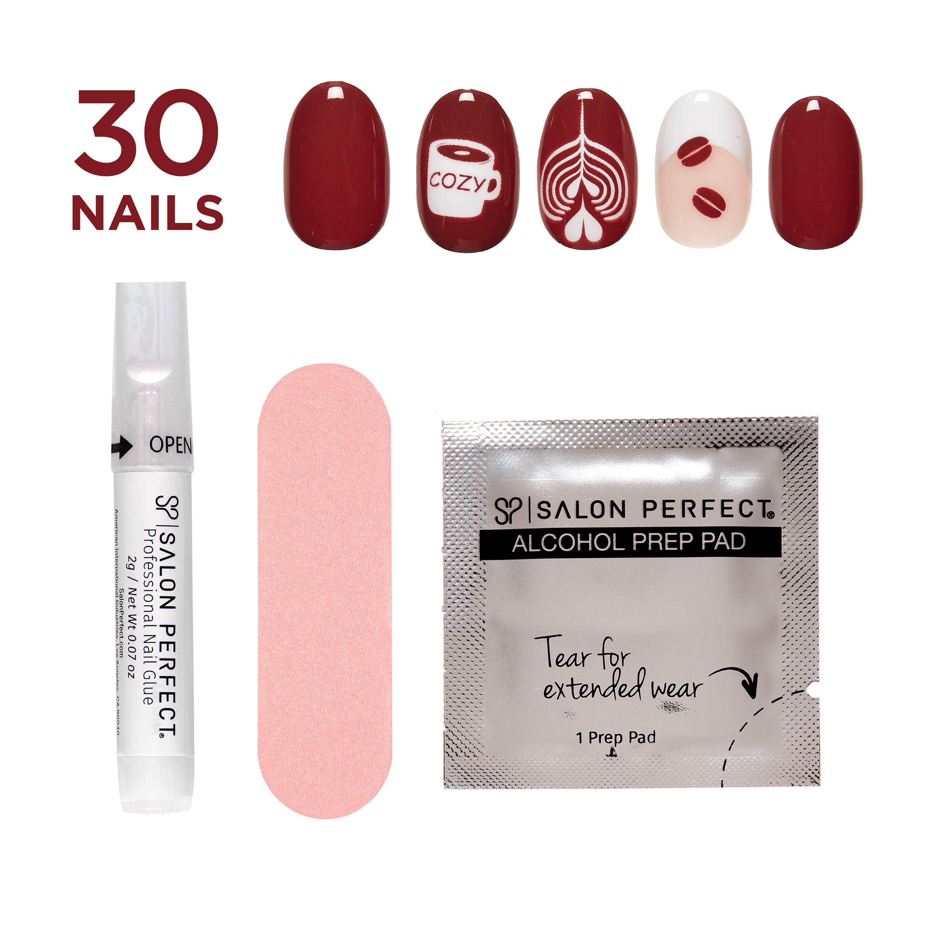 Salon Perfect Halloween Chill Short Almond Press-On Nails with Glue & File, Coffee, 30 Pieces