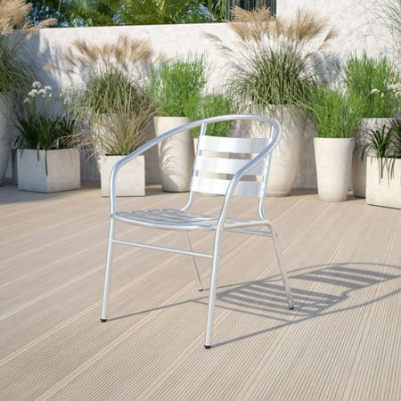 Flash Furniture Commercial Aluminum Indoor-Outdoor Restaurant Stack Chair with Triple Slat Back and Arms