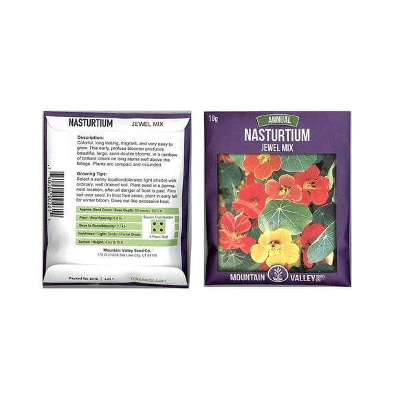 Nasturtium Flower Garden Seeds - Jewel Mix - 10 Gram Packet - Annual Flower Gardening & Microgreens Seeds - Tropaeolum majus