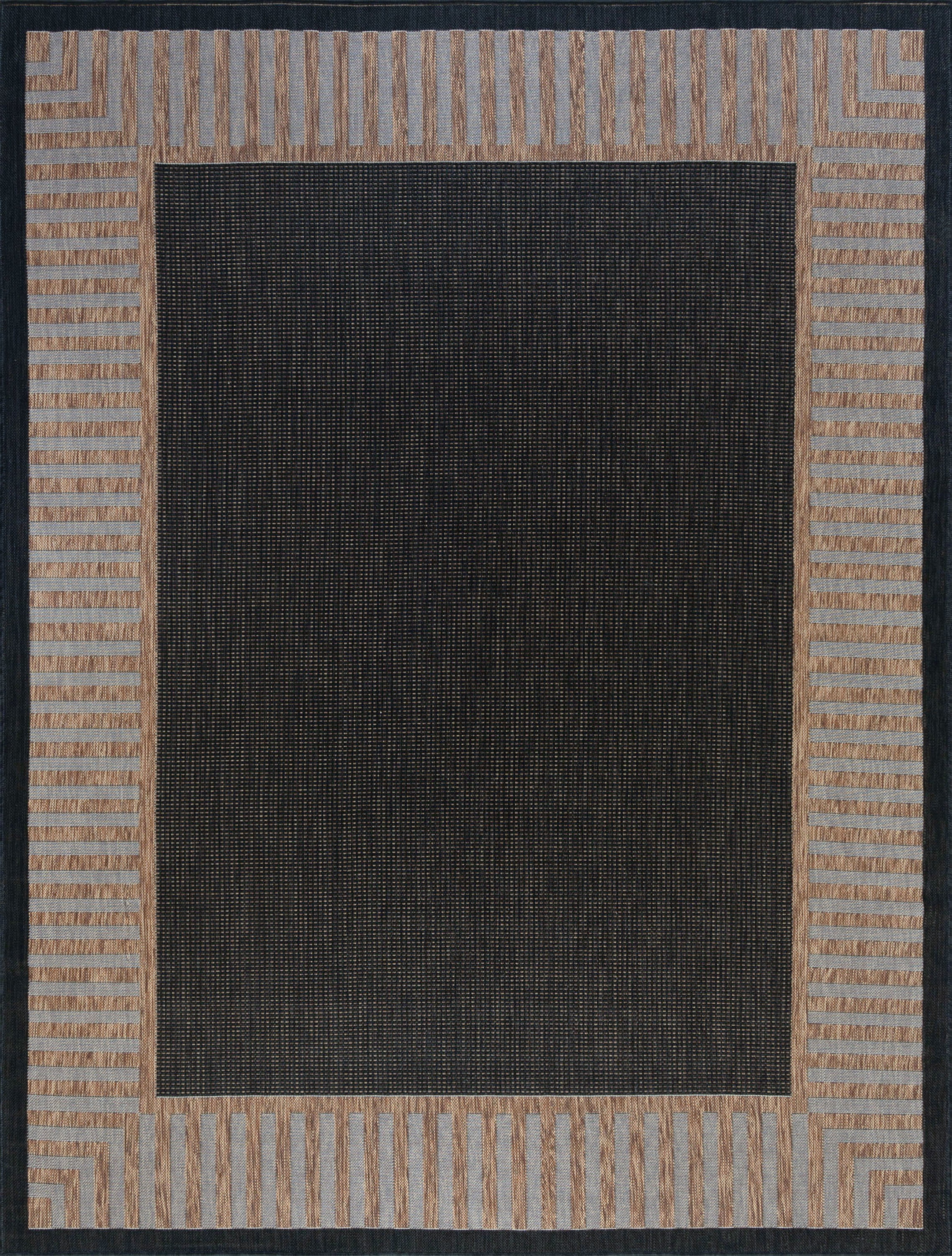 4x6 Water Resistant, Indoor Outdoor Rugs for Patios, Front Door Entry, Entryway, Deck, Porch, Balcony | Outside Area Rug for Patio | Gold, Striped Border | Size: 4' x 5'3''