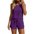 thumbnail image 2 of BXINGOHAI Two Piece Sets for Women Summer Crew Neck Lounge Short Sets Cap Sleeve Drawstring Sweatsuit with Pocket Purple M, 2 of 5