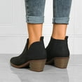 thumbnail image 5 of YAZI Womens Cut Out Ankle Boots Chunky Stacked Heel Almond Toe Slip on Western Booties, 5 of 5