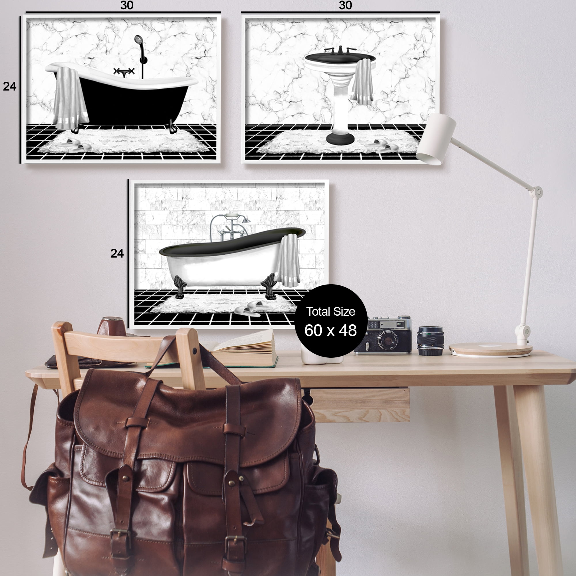 Stupell Industries Modern Marble Bathroom Typography Painting White Framed Art Print Wall Art, 30 x 24, Set of 3