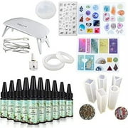 10 Pieces 30ML Crystal Epoxy Resin +12Molds with 100 Rings + UV Led Lamp+15ML Shine Oil For DIY Handcraft Jewelry Earrings Necklace Bracelet Making Crafting