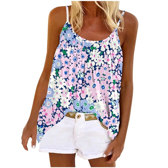 Lolmot Tank Tops for Women Sexy Casual Sleeveless Halter Graphic Print Vest Blouse Loose Casual Beach Camisole T-Shirt