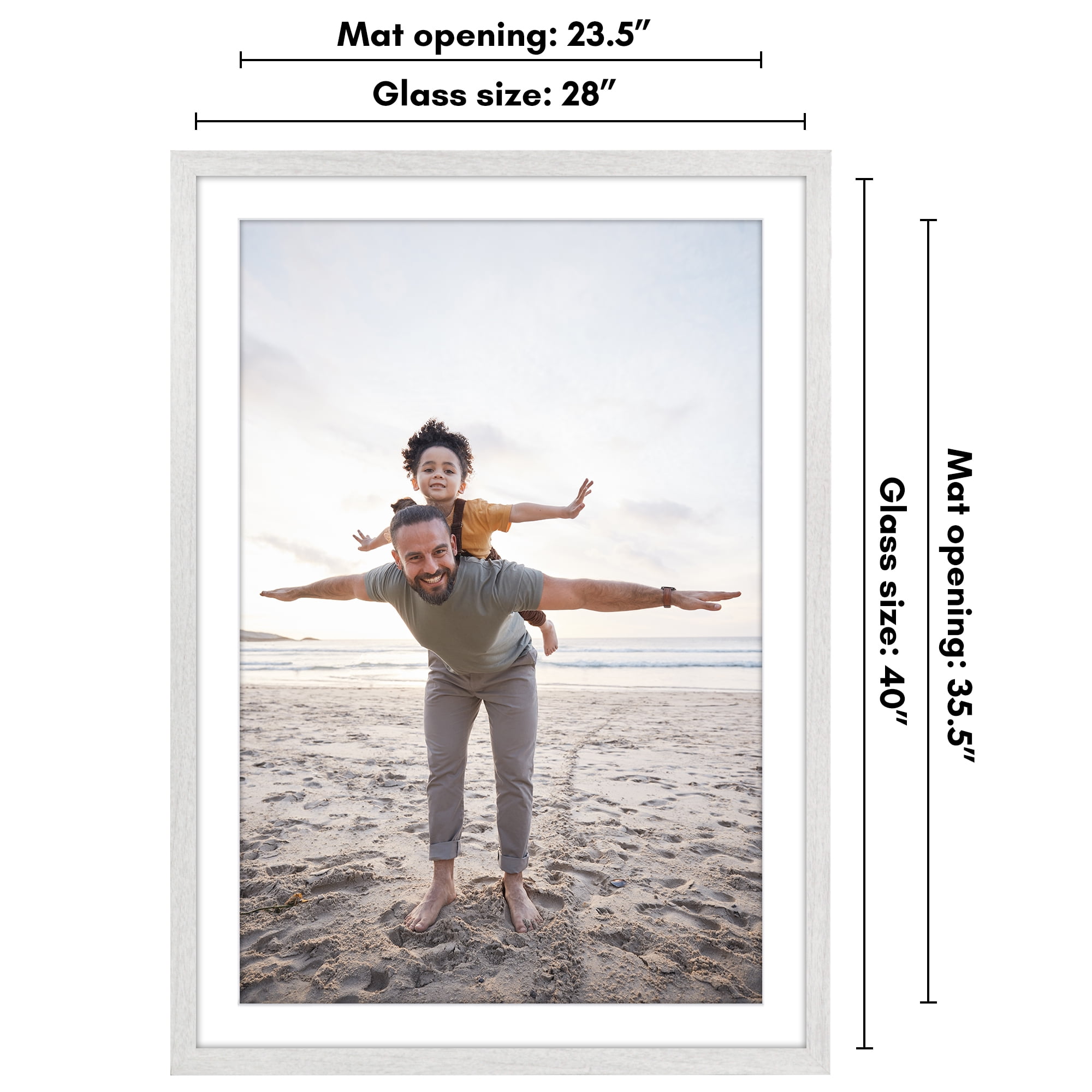 Americanflat 28x40 Poster Frame with Polished Plexiglass with 24x36 Mat Display Photo Hudson Wide - White