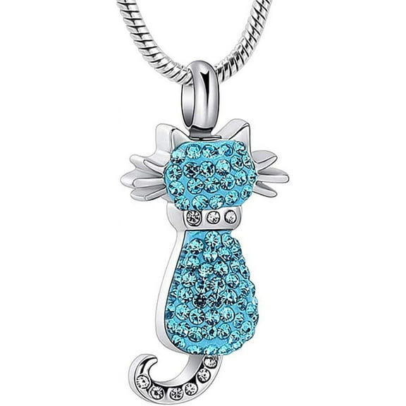 Crystal Cat Cremation Urn Pendant Women Charm Stainless Steel Funeral Pet Urn Necklace-2023