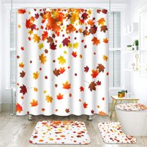 Autumn Falling Maple Bathroom Set with Shower Curtain and Rugs Accessories, Leaves Nature Warm Farmhouse Shower Curtain Set, Fall Shower Curtain for Bathroom Decor 4 Pcs
