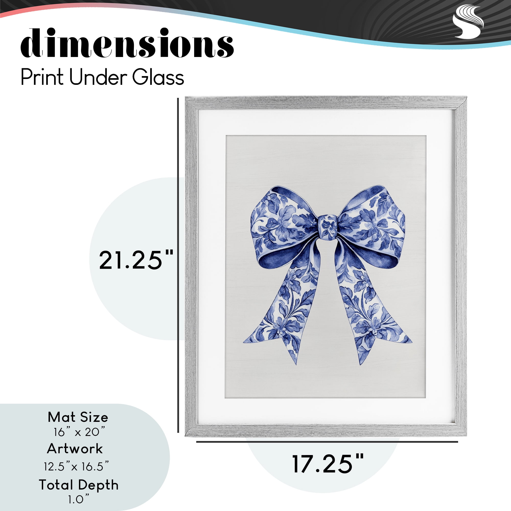 Vintage Toile Flower Ribbon Gray Framed Print Under Glass, design by Lettered and Lined