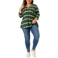 thumbnail image 2 of Tops de mujer de talla grande Agnes Orinda con rayas de teñido anudado, cuello en V, mangas 3/4, blusas casuales 2X en verde oscuro, 2 of 6