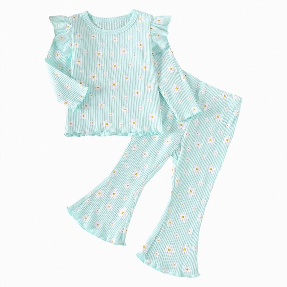 9-12 Months Toddler Baby Girl Clothes Toddler Girl Outfit Ruffle Sleeve Shirt Pant Set Fall Winter Clothing for Girl Children's Gift Set Girls Green Tracksuit