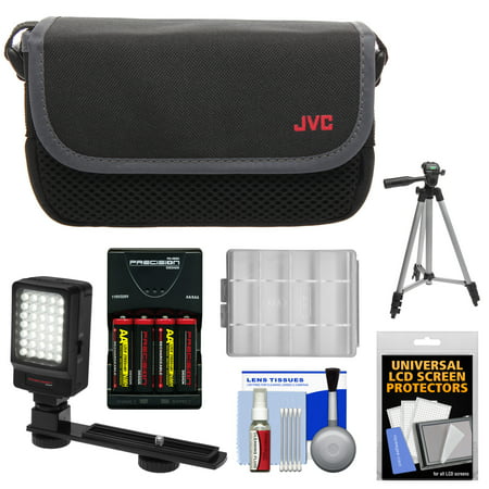 JVC CBV2013 Everio Video Camera Camcorder Case with LED Video Light & Batteries & Charger + Tripod + Accessory Kit for GZ-E100, E300, E505, EX310, EX355, EX515, EX550, R10, R30, R70