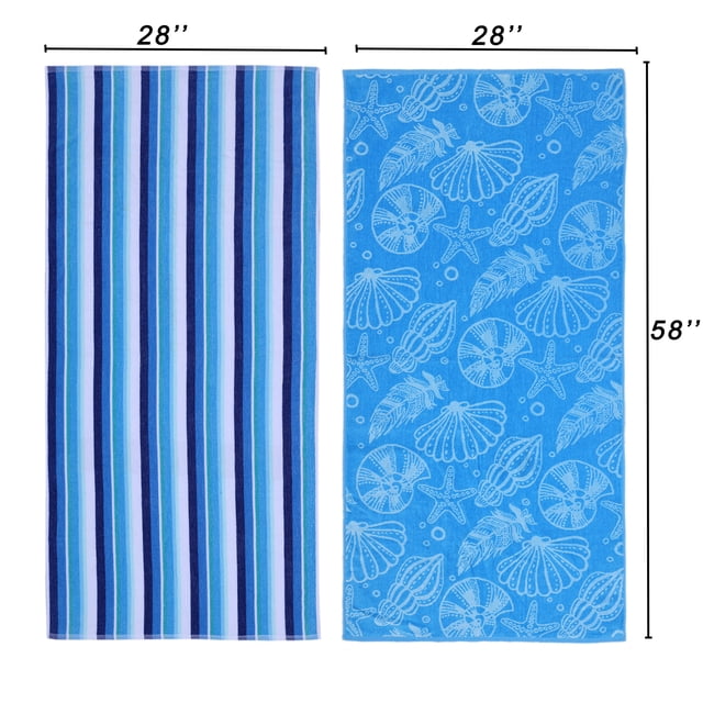 Mainstays Beach Towel, Blue Bahama, 2 Pack, 28" x 58"