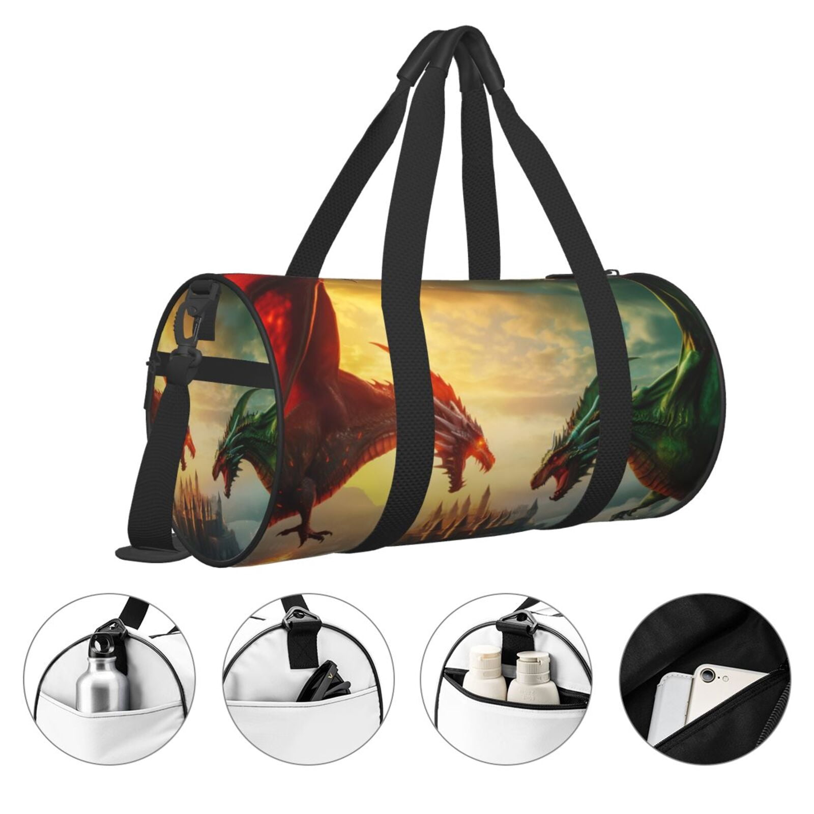 Vsdgher Castle Red Green Sky Dragon 45L Foldable Duffel Bag, Sports Gym Bag,Overnight Bag, Portable Weekender Bag for Airplanes