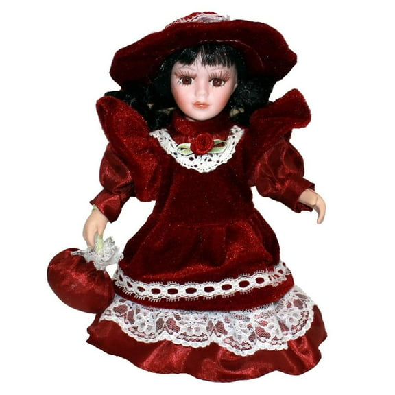 muñeca de victoriana Vintage n sombrero elegante, decoración de escritorio para , rojo Yotijar Muñeca de porcelana victoriana