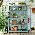thumbnail image 3 of imerelez 65" Large Wooden Farmhouse Rustic Outdoor Potting Bench Table, Patio Workstation, Garden Potting Bench with 4 Storage Shelves and Side Hook,Green, 3 of 9