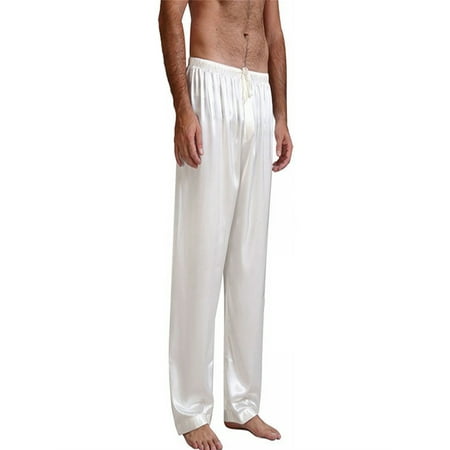 

Gureui Mens Silk Satin Pajamas Long Pants Sleep Bottoms Drawing Loose Nightwear Sleepwear Trousers