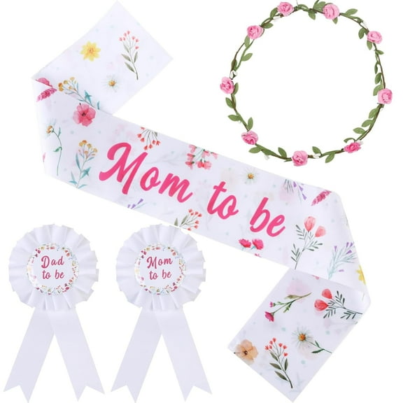 Wildflower Baby Shower Decorations Girl, Wild Flower Mom to Be Maternity Sash Mom Dad to Be Pin Flower Crown Headband for Baby in Bloom a Little Wildflower is on The Way Boho Baby Shower