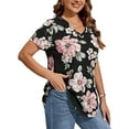 thumbnail image 3 of MOSHU Plus Size T-shirts for Women V Neck Summer Tunic Tops Floral Print Curved Hem Women Shirts, 3 of 6