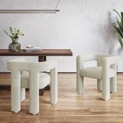 BELLEZE Modern Boucle Chairs Set of 4, Linen Dining Chairs with Barrel Sidearms and Back, Minimalist Upholstered Kitchen Armchairs for Dining Room - Lisbon (Cream)