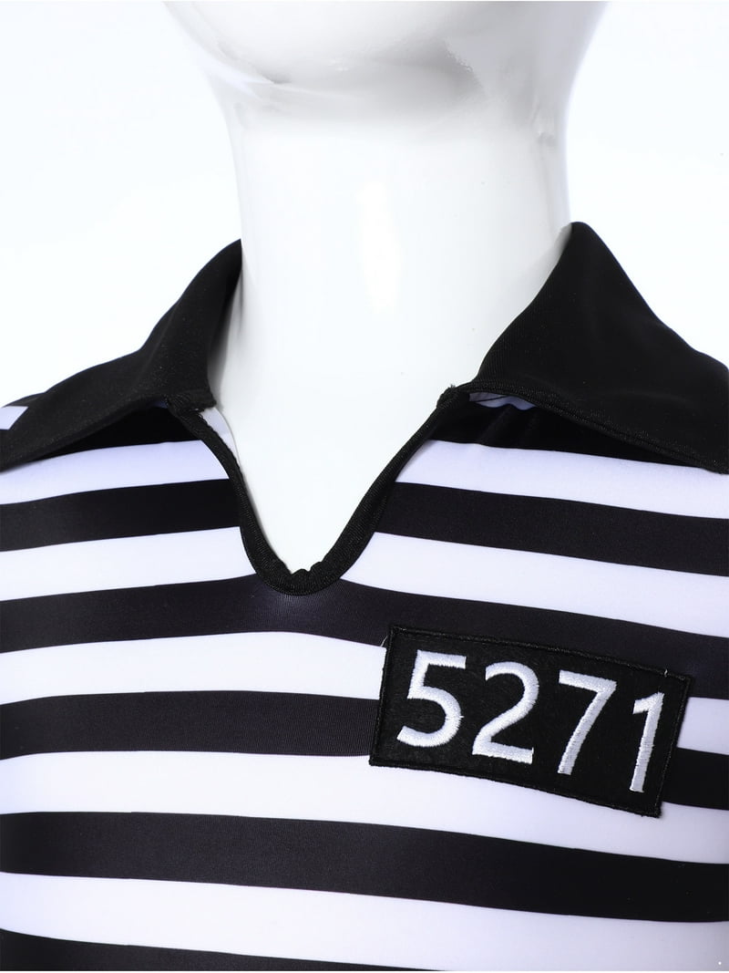 iiniim Striped Dress Halloween Costume V Neck Short Sleeve Kids Button  Ruffled A-line Skirt White Black 6