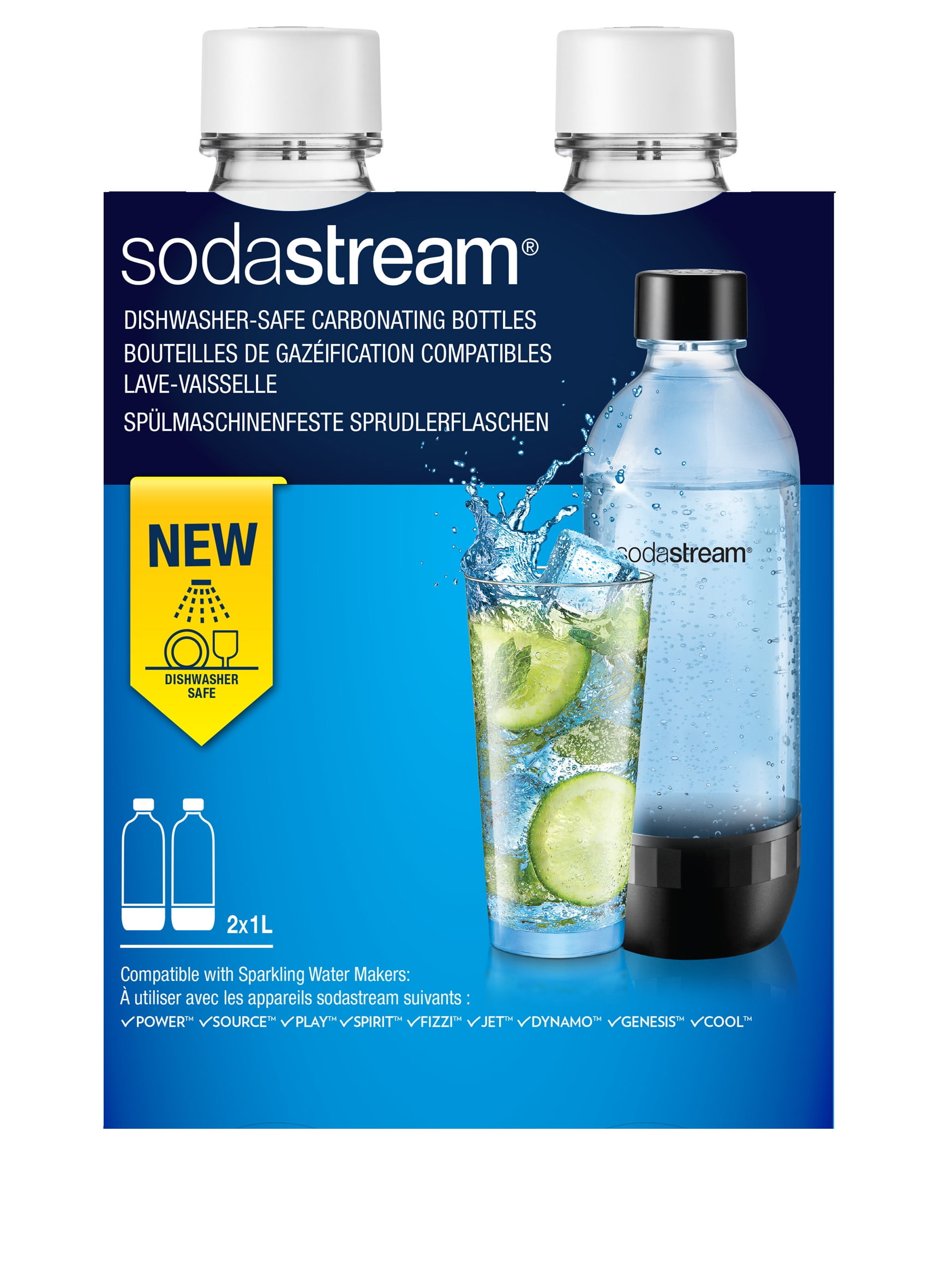 SodaStream 1 Liter DishwasherSafe Classic White Carbonating Bottle, 2