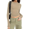 thumbnail image 2 of Women'S Basic T-Shirt Crew Neck Long Sleeve Slim Fit Cute Tops Coffee S, 2 of 9
