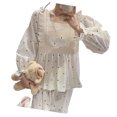 thumbnail image 2 of Conjunto de pijama con estampado de puntos de manga larga para mujer, pantalones superiores de Jacquard elegantes y holgados, ropa de dormir, 2 of 8