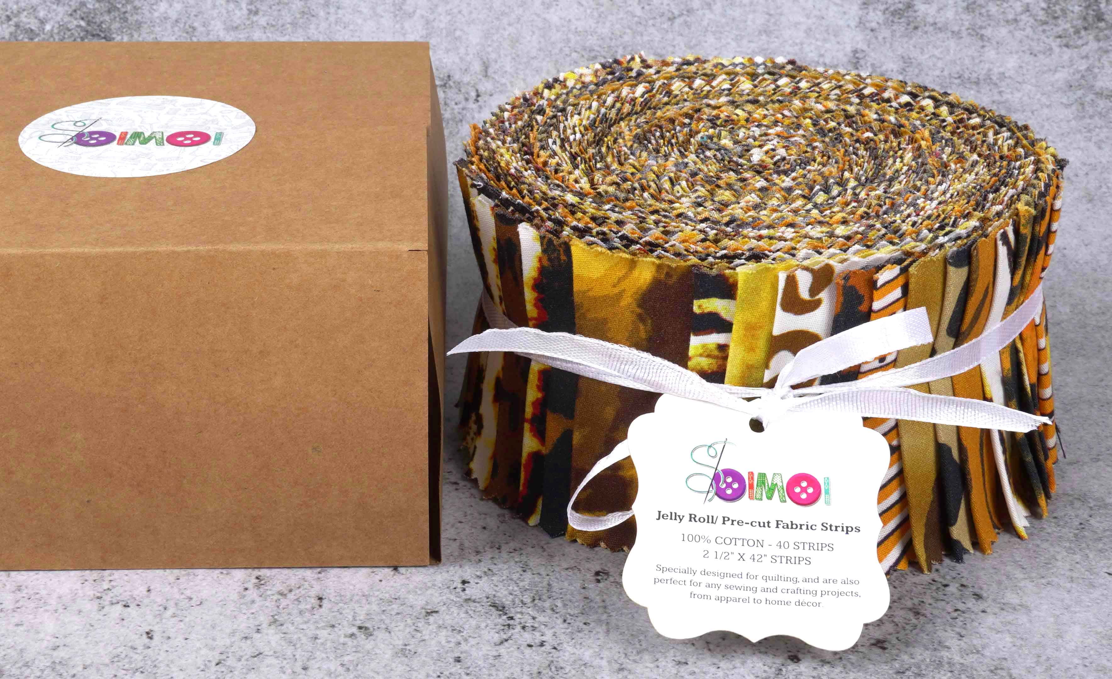 Soimoi 40Pcs Animals Print Cotton Precut Fabrics For Quilting Craft Strips 2.5x42inches Jelly Roll - Yellow