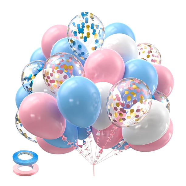 Globos de látex con confeti CLLC, 30 globos de helio de 12 pulgadas con cinta morada de 33 pies para cumpleaños, baby shower de niñas, bodas, aniversarios y decoración de fiestas de Halloween (A,C)