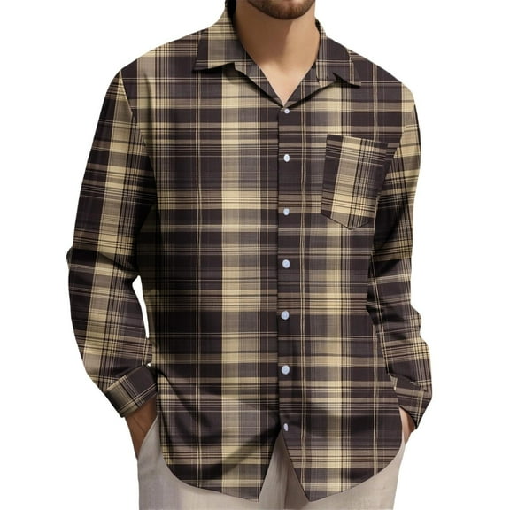 Tawop Mens Button Down Shirts Plaid Casual Long Sleeve Shirts Printed Shirts for Men ,Size L