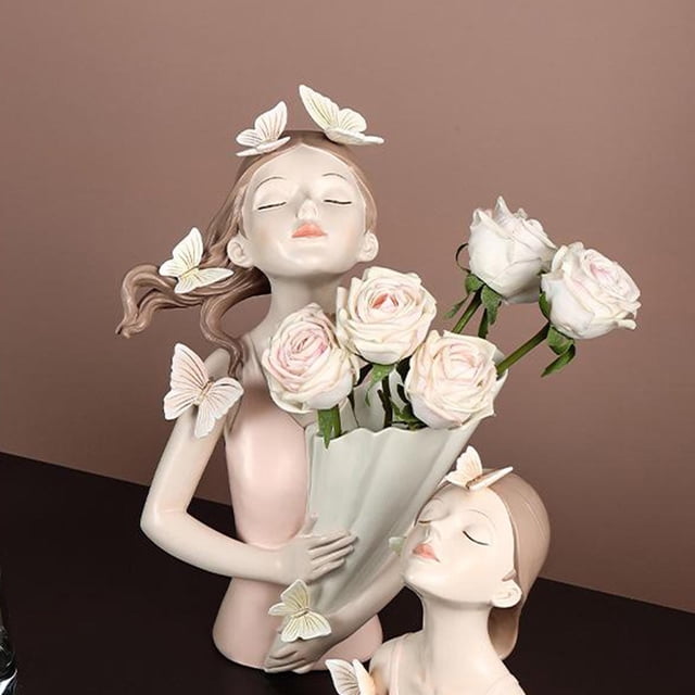 Elodie Pot de Fleurs en Résine Sculpture Butterfly Fairy Girl Rose