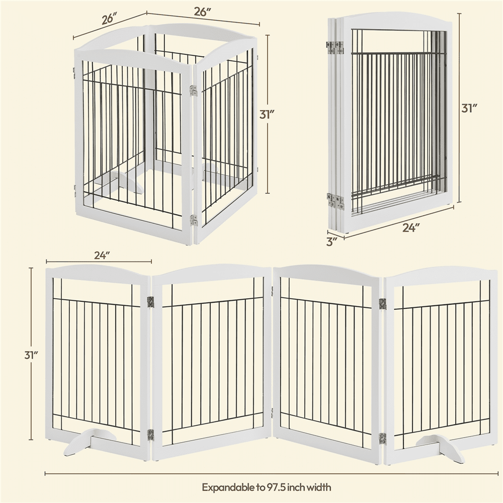 Yaheetech 31" H Dog Gate 4-Panel Pet Gate Indoor with 2 Support Feet for Dogs, White