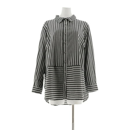 Joan Rivers Long Slv Striped Button Front Shirt A302245