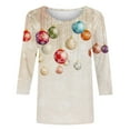thumbnail image 5 of Christmas Plus Size Shirts for Women 3/4 Length Sleeve Holiday Tops Crew Neck Graphic Printed Festive Tees Outfits (5XL, Beige), 5 of 5